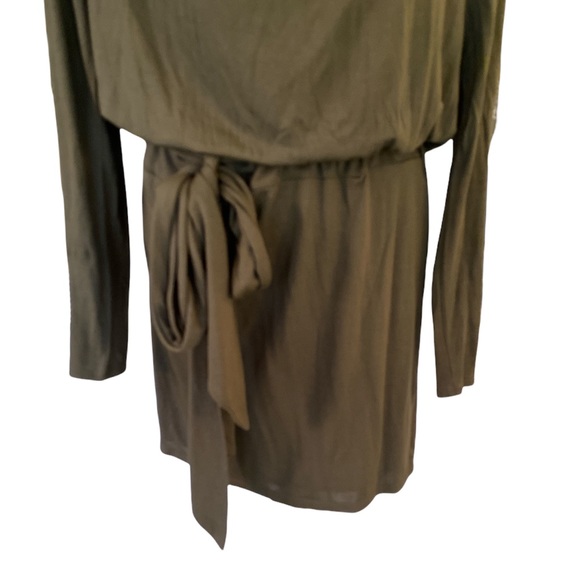 Haute Hippie Army Green Draped Faux Wrap Drop Waist Modal Jersey Tunic Dress - M - Picture 5 of 14